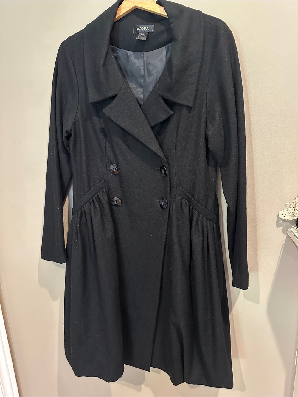 Women's Black Double-Breasted Fit-and-Flare Dress Coat
